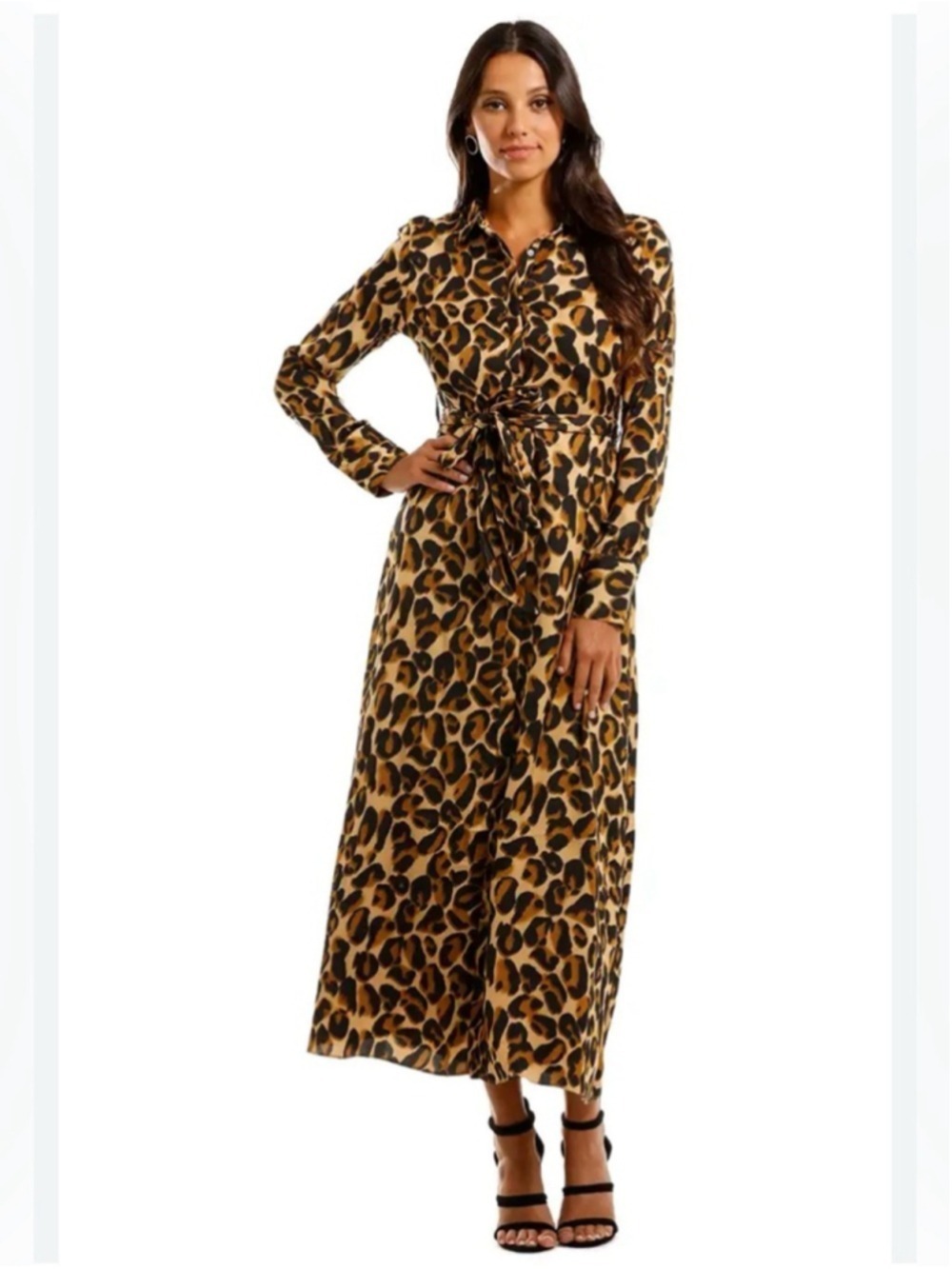 Scotch & Soda Leopard Shirt Dress Belted Maxi Lined Size 2 Modern Edge